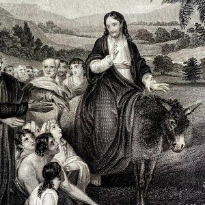 Jesus Christ Enters Jerusalem Steel Engraving 1859 Victorian Religious Art DWY5C